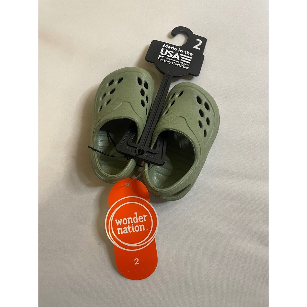 Wonder Nation Baby Sage Green USA Clogs Slip On Shoes Size 2 NWT